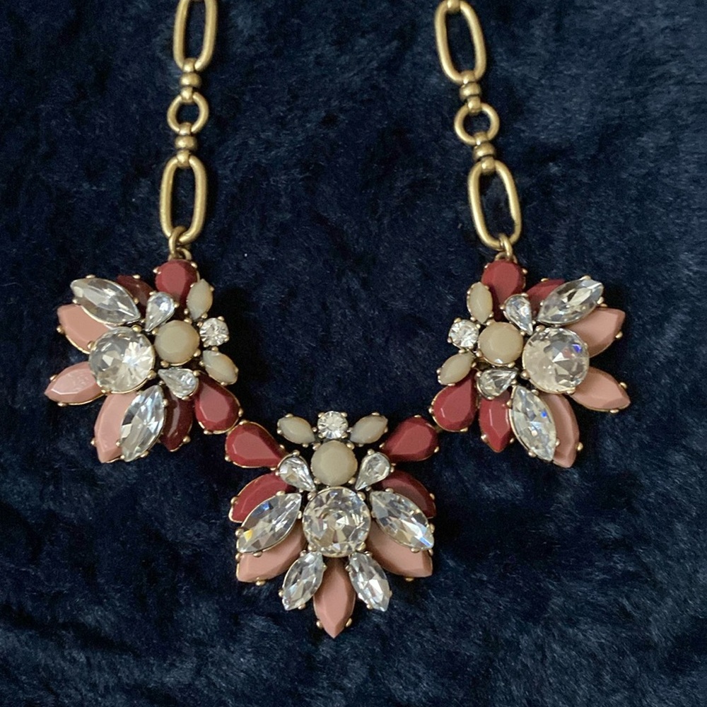 J.crew nude pink & rose red with clear crystal necklace